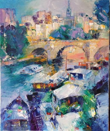 Painting titled "matin sur le pont n…" by Eric Bevilacqua, Original Artwork, Enamel