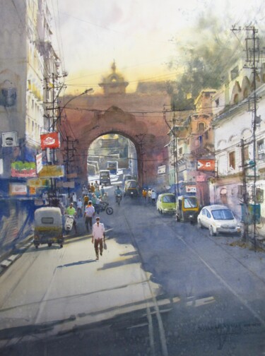 Malarstwo zatytułowany „Lanes of Bhopal” autorstwa Bhargavkumar Kulkarni, Oryginalna praca, Akwarela
