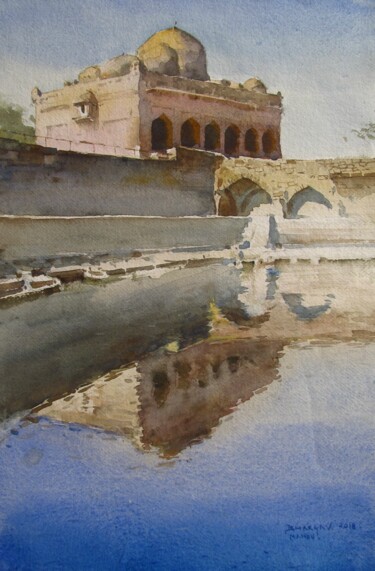 Schilderij getiteld "Reflections of Mandu" door Bhargavkumar Kulkarni, Origineel Kunstwerk, Aquarel