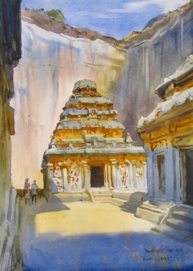 Pintura intitulada "Mountain had a Drea…" por Bhargavkumar Kulkarni, Obras de arte originais, Aquarela