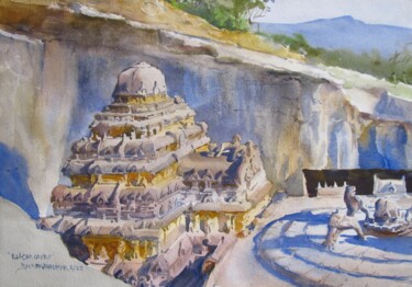 Painting titled "Mountain had a Drea…" by Bhargavkumar Kulkarni, Original Artwork, Watercolor