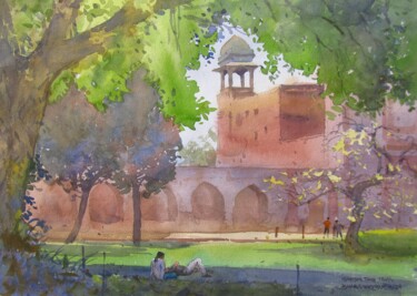 Schilderij getiteld "Gardens of Royal De…" door Bhargavkumar Kulkarni, Origineel Kunstwerk, Aquarel