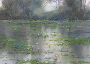 绘画 标题为“Water lilies 4” 由Bhargavkumar Kulkarni, 原创艺术品, 水彩
