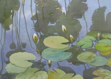 Картина под названием "Lotus pond 2" - Bhargavkumar Kulkarni, Подлинное произведение искусства, Акварель