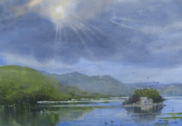 Peinture intitulée "Clouds over lake, J…" par Bhargavkumar Kulkarni, Œuvre d'art originale, Aquarelle