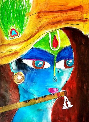 Schilderij getiteld "Krishna, The Murali…" door Bhaswati Bishoi, Origineel Kunstwerk, Pastel