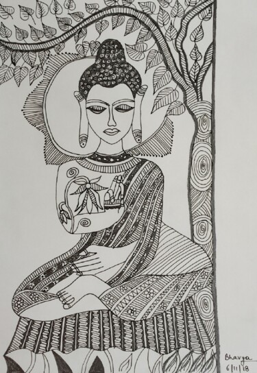 Dessin intitulée "Lord buddha" par Bhavya Bathla, Œuvre d'art originale, Graphite