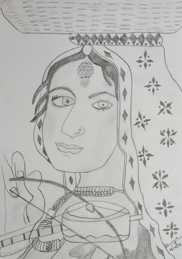 Drawing titled "Village Lady" by Bhavya Bathla, Original Artwork, Graphite