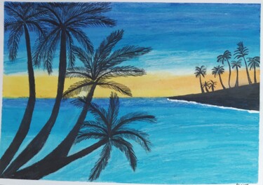 Painting titled "A Sunset Landscape" by Bhavya Bathla, Original Artwork, Pastel