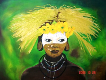 Malarstwo zatytułowany „Mulher do Rio Omo” autorstwa Beatriz Mignone Rosa (Bia), Oryginalna praca, Olej Zamontowany na Drewn…