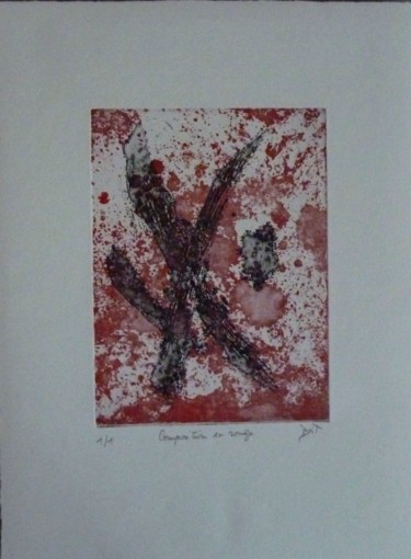 Incisioni, stampe intitolato "Composition en roug…" da Brigitte Bibard-Guillon, Opera d'arte originale, Acquaforte Montato s…
