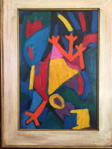 Peinture intitulée "Rooster upside down" par Bice Perrini, Œuvre d'art originale, Huile Monté sur Châssis en bois