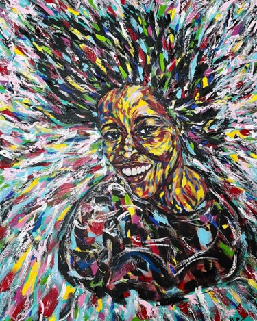 Painting titled "Carline smile" by Biggivinci, Original Artwork, Acrylic Mounted on Wood Stretcher frame