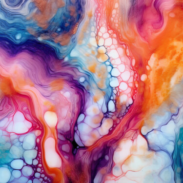 Arte digitale intitolato "Colourful Liquid Art" da Bilge Paksoylu, Opera d'arte originale, Immagine generata dall'IA