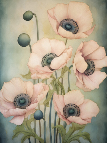 Arts numériques intitulée "Poppies 40" par Bilge Paksoylu, Œuvre d'art originale, Image générée par l'IA