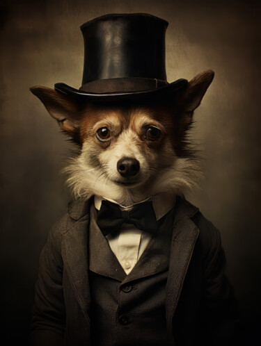 数字艺术 标题为“Dog in Suit 3” 由Bilge Paksoylu, 原创艺术品, AI生成的图像
