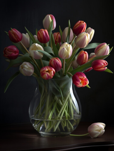 Digital Arts titled "Colourful Tulips 2" by Bilge Paksoylu, Original Artwork, AI generated image