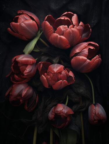 Digital Arts titled "Close Up Tulips 2" by Bilge Paksoylu, Original Artwork, AI generated image