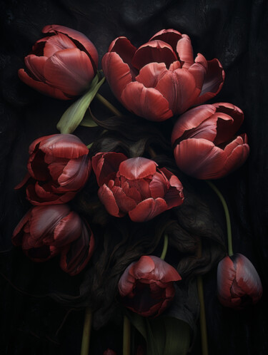 Digitale Kunst getiteld "Close Up Tulips 2" door Bilge Paksoylu, Origineel Kunstwerk, AI gegenereerde afbeelding