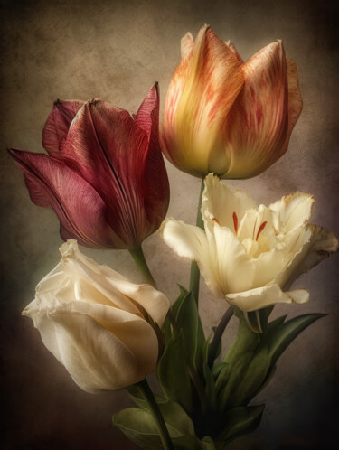 数字艺术 标题为“Vintage Soft Flowers” 由Bilge Paksoylu, 原创艺术品, AI生成的图像