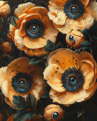Arte digitale intitolato "Eye Flowers and 3" da Bilge Paksoylu, Opera d'arte originale, Immagine generata dall'IA