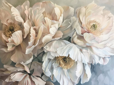 Digitale Kunst getiteld "Horizontal Flowers" door Bilge Paksoylu, Origineel Kunstwerk, AI gegenereerde afbeelding
