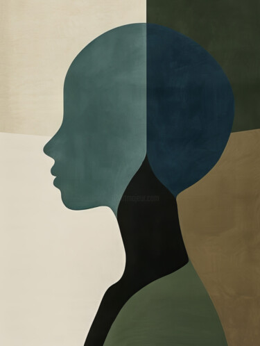 Digitale Kunst mit dem Titel "Geometric Portrait 5" von Bilge Paksoylu, Original-Kunstwerk, KI-generiertes Bild