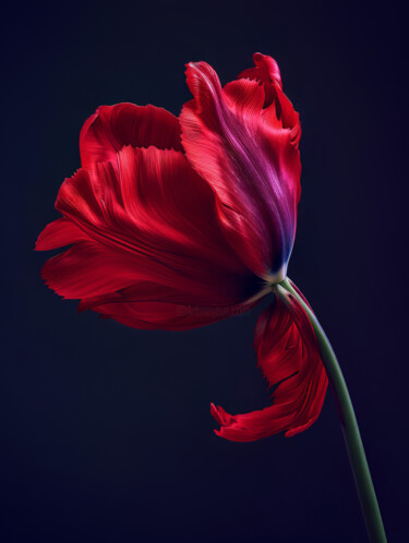 Digitale Kunst getiteld "Red Flower 2" door Bilge Paksoylu, Origineel Kunstwerk, AI gegenereerde afbeelding