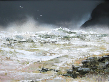 Painting titled "'Heavy Seas'" by Bill Mcarthur, Original Artwork, Oil Mounted on Wood Stretcher frame