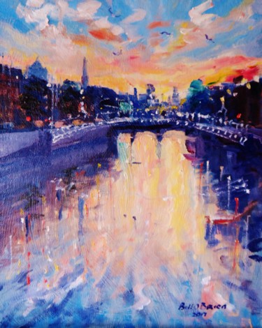 Pintura titulada "Hapenny Bridge Suns…" por Bill O'Brien, Obra de arte original, Oleo