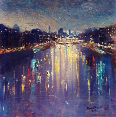 Peinture intitulée "Hapenny Bridge Dubl…" par Bill O'Brien, Œuvre d'art originale, Huile