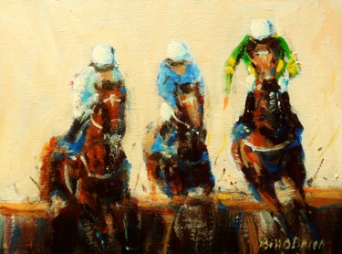 Pittura intitolato "Horse Racing, Hurdl…" da Bill O'Brien, Opera d'arte originale, Acrilico Montato su Cartone
