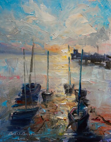 「Skerries Harbour Du…」というタイトルの絵画 Bill O'Brienによって, オリジナルのアートワーク, オイル
