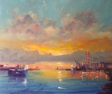 Peinture intitulée "Daybreak Liffey Dub…" par Bill O'Brien, Œuvre d'art originale, Huile