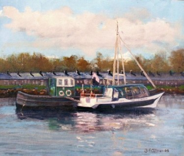 Peinture intitulée "On the Liffey Work…" par Bill O'Brien, Œuvre d'art originale, Huile