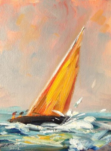 Pintura intitulada "Yacht, Black and Am…" por Bill O'Brien, Obras de arte originais, Óleo