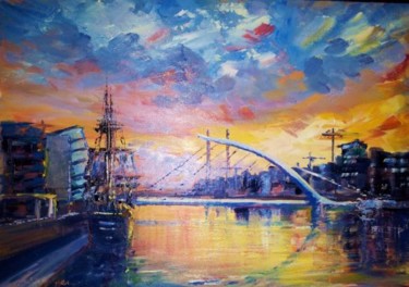 Painting titled "Dublin Docks" by Bill O'Brien, Original Artwork, Oil