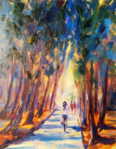 Pintura titulada "Cycle in the Park.…" por Bill O'Brien, Obra de arte original, Oleo