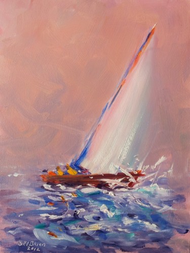 Painting titled "Yacht, Heading S" by Bill O'Brien, Original Artwork, Oil