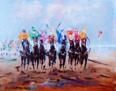 Painting titled "Horse Racing, Layto…" by Bill O'Brien, Original Artwork, Oil