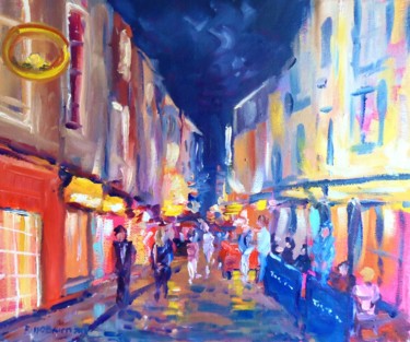 Schilderij getiteld "Galway Street Night" door Bill O'Brien, Origineel Kunstwerk, Olie