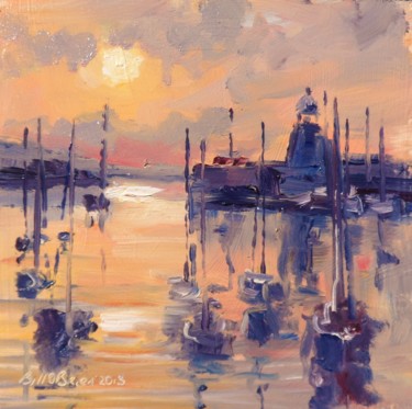 Painting titled "Howth Harbour Golde…" by Bill O'Brien, Original Artwork, Oil