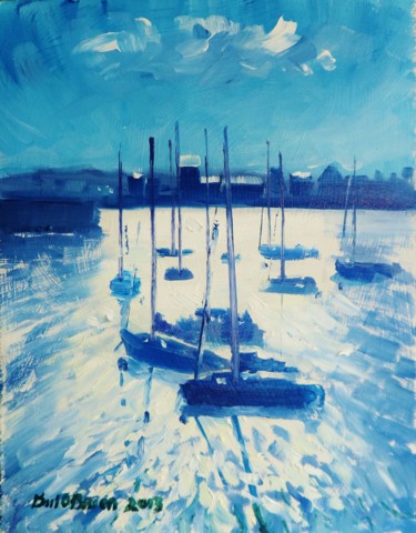 Painting titled "Howth Yachts Shimme…" by Bill O'Brien, Original Artwork, Oil