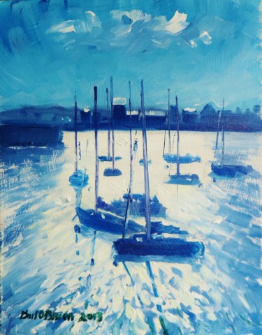 Malerei mit dem Titel "Howth Yachts Shimme…" von Bill O'Brien, Original-Kunstwerk, Öl