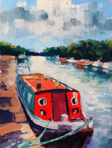 Painting titled "Red Barge Graignama…" by Bill O'Brien, Original Artwork, Oil