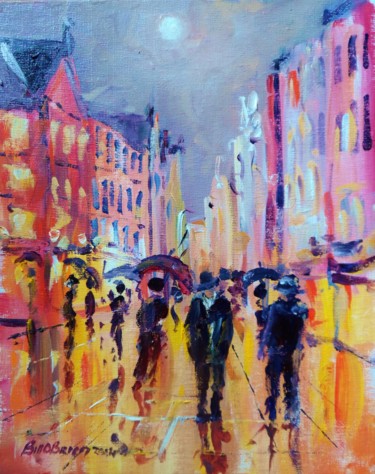 Painting titled "Grafton St. Moonlig…" by Bill O'Brien, Original Artwork, Oil