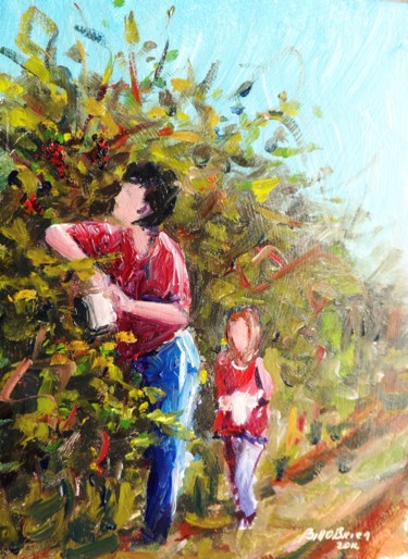 Malerei mit dem Titel "Blackberry Picking…" von Bill O'Brien, Original-Kunstwerk, Öl