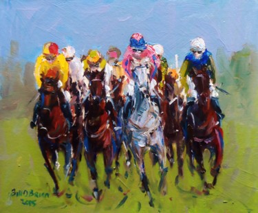 Pintura titulada "Horse Racing, In Th…" por Bill O'Brien, Obra de arte original, Oleo
