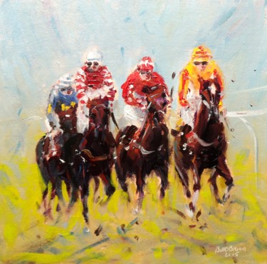 Painting titled "Horse Racing, Easy…" by Bill O'Brien, Original Artwork, Oil