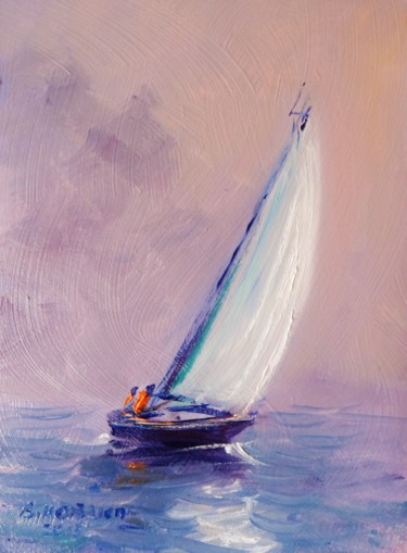 Painting titled "Yacht, Sea Breeze" by Bill O'Brien, Original Artwork, Oil